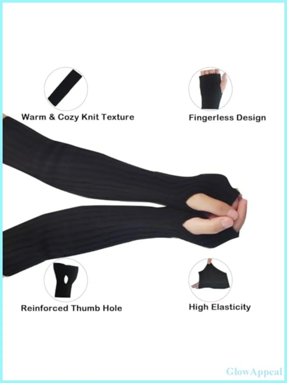 Knit Arm Warmers for Women Fingerless Gloves with Thumb Holes 2 Pack